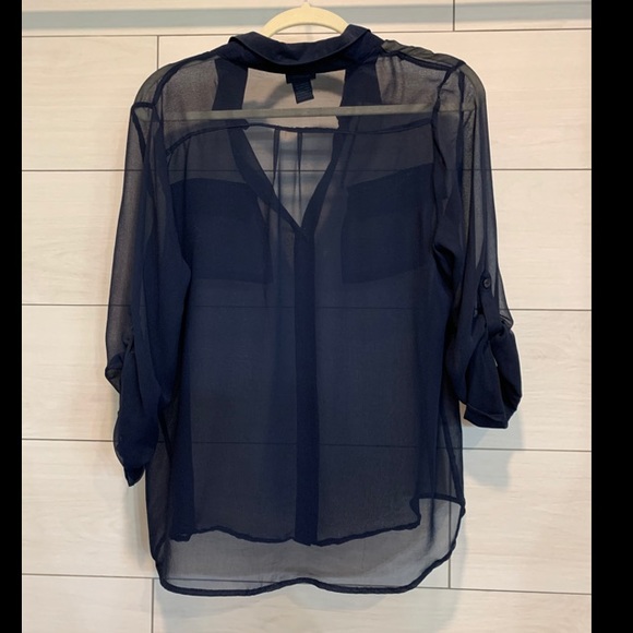 Navy sheer button up top - Picture 2 of 2